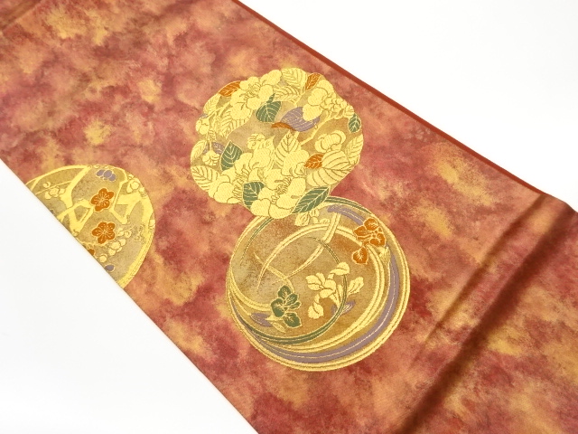 JAPANESE KIMONO / VINTAGE FUKURO OBI / WOVEN FLOWER ROUNDEL